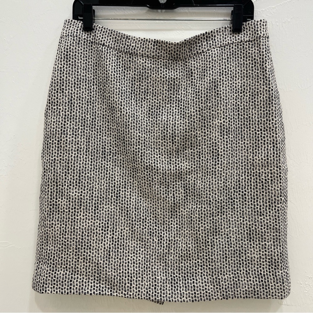 J Crew Women Black White No.2 Pencil Mini Skirt Cotton Linen Size 10